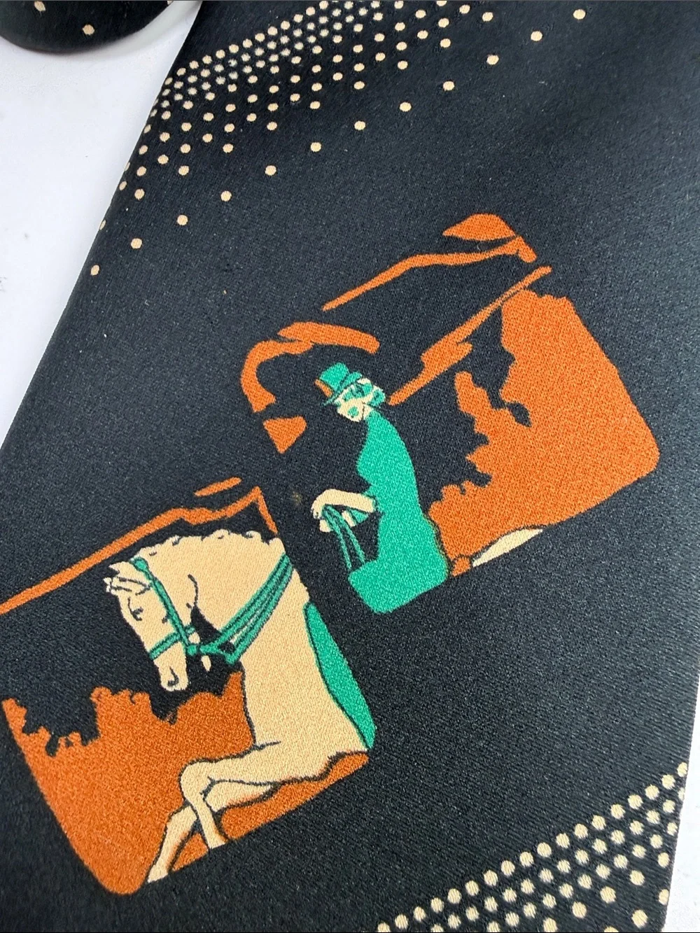 Hardy Amies Men's Black vintage Equestrian Print Tie Made in London England